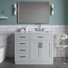 ARIEL Hepburn 43 in. W x 22 in. D x 35.25 in. H Bath Vanity in Grey with Carrara Marble Vanity Top in White with White Basin