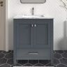 HOMEVY STUDIO Anneliese 30 in. W x 21 in. D x 35 in. H Single Sink Freestanding Bath Vanity in Charcoal Gray with Carrara Marble Top