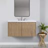 ANGELES HOME 36 in. W x 18 in. D x 19 in. H Float Mounting Bath Vanity in Imitative Oak with White Resin Basin Top, Soft Close Doors