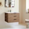 ANGELES HOME 30 in. W x 18.3 in. D x 22.4 in. H Single Sink Freestanding Bath Vanity in Imitative Oak with Resin Basin White Top