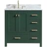 SUPREME WOOD Eileen 36in.W X22in.DX35.4 in. H Bathroom Vanity in Green with Marble Stone Vanity Top in White with Single White Sink.