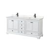 Wyndham Collection Deborah 72 in. W x 22 in. D x 35 in. H Double Bath Vanity in White with Carrara Cultured Marble Top
