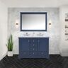 Lexora Dukes 48 in. W x 22 in. D Navy Blue Double Bath Vanity, Cultured Marble Top, and 46 in. Mirror