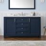 Home Decorators Collection Sandon 60 in. W x 22 in. D x 34 in. H Single Sink Bath Vanity in Midnight Blue with Carrara Marble Top