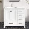 HOMEVY STUDIO Anneliese 36 in. W x 21 in. D x 35 in. H Single Sink Freestanding Bath Vanity in Matte White with Carrara Marble Top