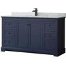 Wyndham Collection Avery 60 in. W x 22 in. D x 35 in. H Single Bath Vanity in Dark Blue with White Carrara Marble Top