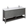 Fresca Manchester Regal 72 in. W Double Vanity in Gray Wood with Quartz Stone Vanity Top in White with White Basins