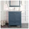 Eviva Britney 30 in. W x 22 in. D x 34 in. H Single Freestanding Bathroom Vanity in Ash Blue with White Carrara Marble Top