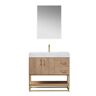 ROSWELL Alistair 36 in. Bath Vanity in North American Oak with Grain Stone Top in White with White Basin and Mirror