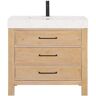 ROSWELL León 36 in.W x 22 in.D x 34 in.H Single Sink Bath Vanity in Fir Wood Brown with White Composite Stone Top