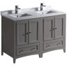 Fresca Oxford 48 in. Traditional Double Bath Vanity in Gray with Quartz Stone Vanity Top in White with White Basins