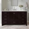 ARIEL Cambridge 61 in. W x 22 in. D x 35.25 in. H Vanity in Espresso with White Marble Vanity Top with Basin