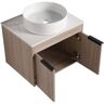 Aoibox 23.6 in. W x 18.9 in. D x 18.3 in . H Brown White Oak Bathroom Vanity with White Engineered Stone Top and Ceramic Basin