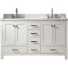 SUPREME WOOD Monet 60in.W X22in.DX35.4 in.H Bathroom Vanity in White with Marble Stone Vanity Top in White with Double White Sink