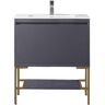 James Martin Vanities Milan 31.5 in. W x 18.1 in. D x 36 in. H Bathroom Vanity in Modern Grey Glossy with Glossy White Composite Top