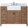 Ari Kitchen and Bath Sally 48 in. Single Bath Vanity in Ash Brown with Marble Vanity Top in Carrara White with Farmhouse Basin