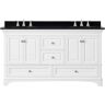 Home Decorators Collection Moorpark 61 in. W Bath Vanity in White with Granite Vanity Top in Black with White Basins