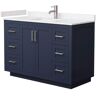 Wyndham Collection Miranda 48 in. W Single Bath Vanity in Dark Blue with Cultured Marble Vanity Top in Light-Vein Carrara with White Basin