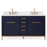 Benton Collection Beatrice 60 in. W x 22 in. D x 35 in. H Bathroom Vanity in Navy Blue Color with White Quartz Top