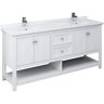 Fresca Manchester 72 in. W Bathroom Double Bowl Vanity in White with Quartz Stone Vanity Top in White with White Basins