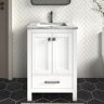 HOMEVY STUDIO Anneliese 24 in. W x 21 in. D x 35 in. H Single Sink Freestanding Bath Vanity in Matte White with Carrara Marble Top