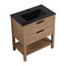 30 in. W x 18.3 in. D x 33.75 in. H Freestanding Bath Vanity in Oak with Black Ceramic Basin Top