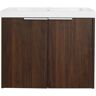 JimsMaison 24 in. W x 18 in. D x 20 in. H Floating Bathroom Vanity in California Walnut with White Culture Marble Top