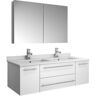 Fresca Lucera 48 in. W Wall Hung Vanity in White with Quartz Double Sink Vanity Top in White with White Basins,Medicine Cabinet