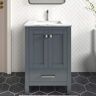 HOMEVY STUDIO Anneliese 24 in. W x 21 in. D x 35 in. H Single Sink Freestanding Bath Vanity in Charcoal Gray with Carrara Marble Top