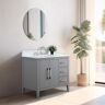 Vanity Art 36 in. W x 22 in. D x 34 in. H Single Sink Bathroom Vanity Cabinet in Cashmere Gray with Engineered Marble Top in White