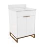 COSMO LIVING Leona 24 in. W x 22 in. D x 38 in. H Single Sink Bath Vanity in White with White Engineered Stone Composite Top