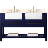 SUPREME WOOD Williamson 60 in. W x 22 in. D x 35.7 in. H Bath Vanity in Navy Blue with White Quartz Vanity Top with White Basin