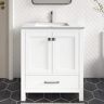 HOMEVY STUDIO Anneliese 30 in. W x 21 in. D x 35 in. H Single Sink Freestanding Bath Vanity in Matte White with White Quartz Top