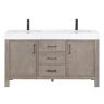 ROSWELL León 60 in.W x 22 in.D x 34 in.H Double Sink Bath Vanity in Fir Wood Grey with White Composite Stone Top