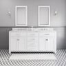 Water Creation 72 in. W x 21 in. D Vanity in White with Marble Vanity Top in Carrara White and Chrome Faucets