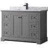 Wyndham Collection Avery 48 in. W x 22 in. D x 35 in. H Single Bath Vanity in Dark Gray with White Carrara Marble Top