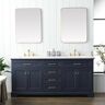 SUDIO Thompson 72 in. W x 22 in. D Bath Vanity in Indigo Blue with Engineered Stone Top in Carrara White with White Sinks