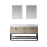 ROSWELL Toledo 60 in. W x 22 in. D x 34 in. H Double Sink Bath Vanity in Light Walnut with White Composite Stone Top and Mirror