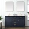 SUDIO Thompson 60 in. W x 22 in. D Bath Vanity in Indigo Blue with Engineered Stone Top in Carrara White with White Sinks