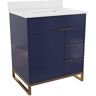 COSMO LIVING Leona 30 in. W x 22 in. D x 38 in. H Single Sink Bath Vanity in Navy Blue with White Engineered Stone Composite Top