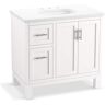 KOHLER Quo 36 in. W x 21 in. D x 36 in. H Single Sink Freestanding Bath Vanity in Mohair Grey with Pure White Quartz Top