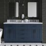 ARIEL Hepburn 67 in. W x 22 in. D x 36 in. H Double Freestanding Bath Vanity in Midnight Blue with Carrara White Marble Top