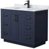 Wyndham Collection Miranda 42 in. W Single Bath Vanity in Dark Blue with Marble Vanity Top in White Carrara with White Basin