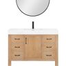 ROSWELL León 48 in.W x 22 in.D x 34 in.H Single Sink Bath Vanity in Fir Wood Brown with White Composite Stone Top and Mirror