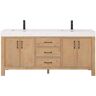 ROSWELL León 72 in.W x 22 in.D x 34 in.H Double Sink Bath Vanity in Fir Wood Brown with White Composite Stone Top