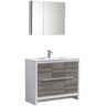 Fresca Allier Rio 40 in. Modern Bathroom Vanity in Ash Gray with Ceramic Vanity Top in White and Medicine Cabinet