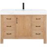 ROSWELL León 48 in.W x 22 in.D x 34 in.H Single Sink Bath Vanity in Fir Wood Brown with White Composite Stone Top