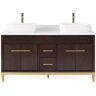 Beatrice Vessel- Brown - 60 in. W x 22 in. D x 31 5/8 in. H Bathroom Vanity in Espresso Color with White Quartz Top