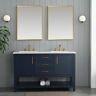 SUDIO Arlo 54 in W x 22 in D x 34 in H Bath Vanity in Indigo Blue with Engineered Stone Top in Ariston White with White Sinks