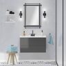 Home Decorators Collection Crawley 36 in. W x 18 in. D x 35 in. H Single Sink Floating Bath Vanity in Gray Gloss with White Porcelain Top